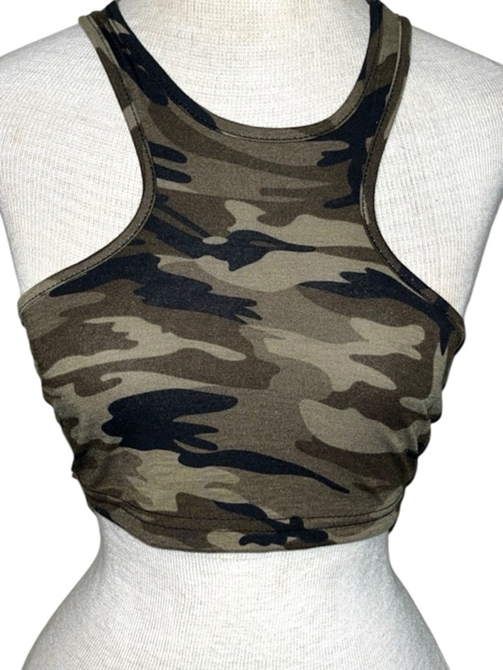 Women’s Camo Racerback Crop Top - Olive Green, medium